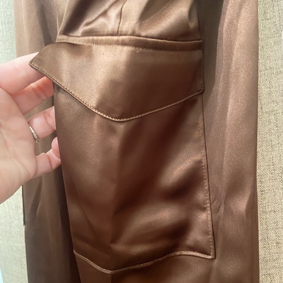 Satin Brown Cargo Pants - Picture 7 of 9
